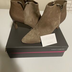 Vince Camuto Taupe Suede Pointed-Toe Ankle Booties
